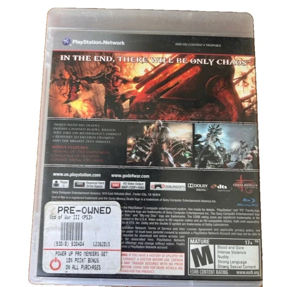 God of War III PS3 2010 Sony PlayStation 3 - Includes Game Disc Manual and Case.